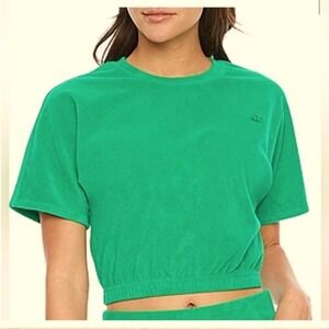 Juicy Couture Womens Emerald Green Terry Cloth Cropped Short Sleeve Large Y2K